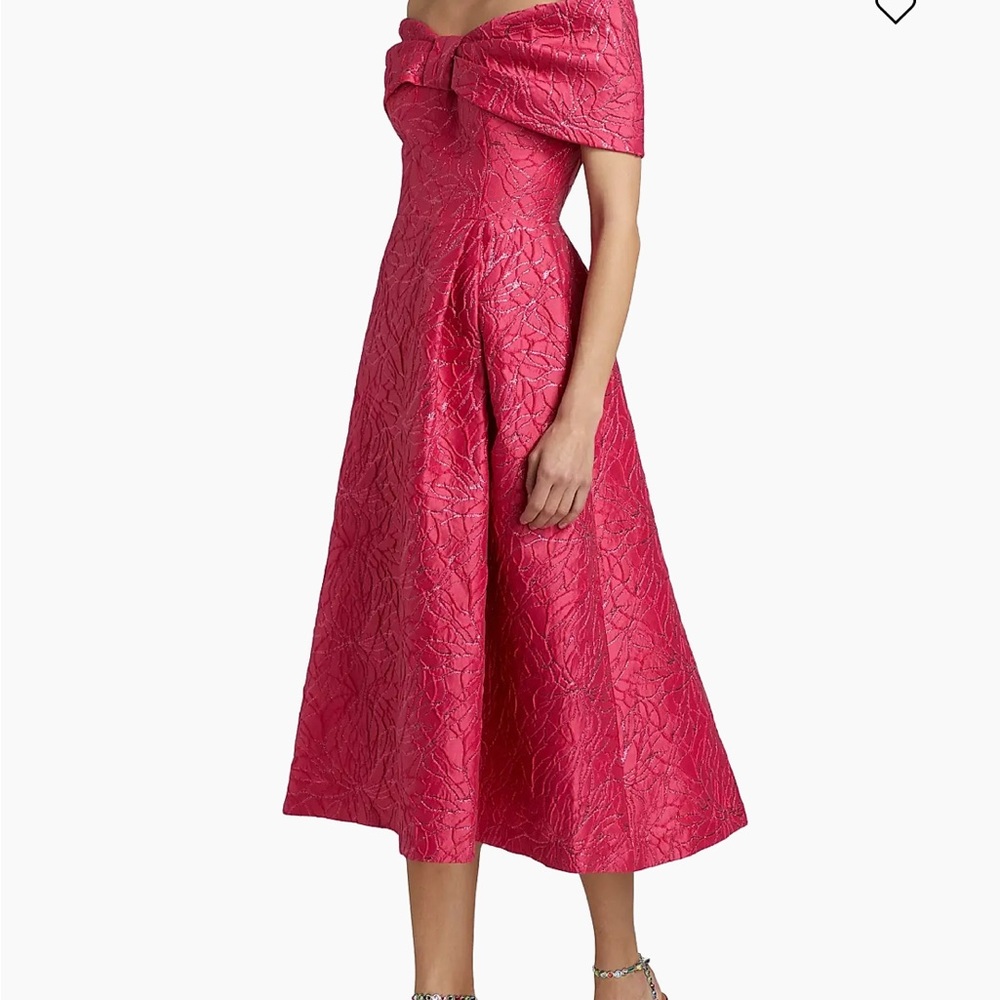 Rickie Freeman for Teri Jon Fuchsia Off-Shoulder Midi Dress